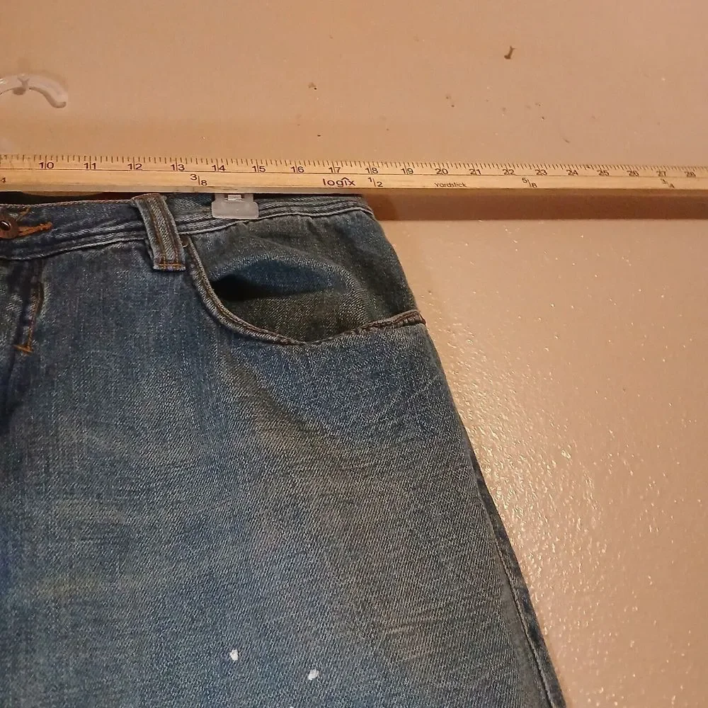 Meoshe Jeans 36x32 Baggy Wide Leg‎ Skater Y2k Grunge Embroidered Vintage Patch
